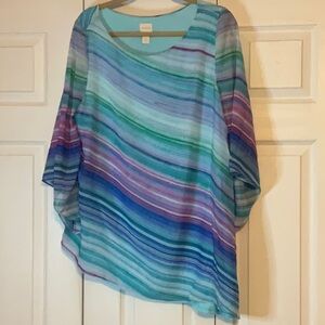Chico’s Watercolor Striped‎ Semi Sheer Sleeves Tunic Top Size Large Chicos 2